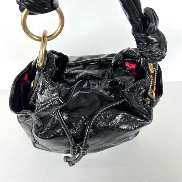 COACH LTE Restor Black Patent Leather Front Drawstring Large Shoulder Bag 13256 - Picture 9 of 16